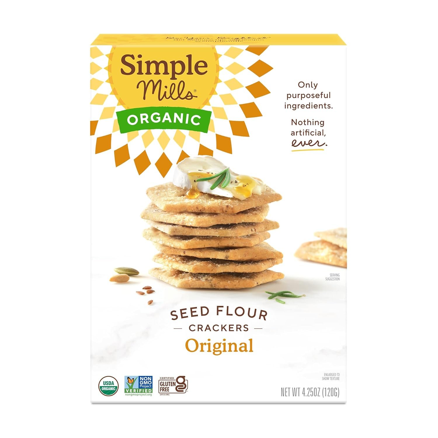 Simple Mills Organic Seed Crackers, Original – Gluten Free, Vegan, Healthy Snacks, Paleo Friendly, 4.25 Ounce (Pack of 1)