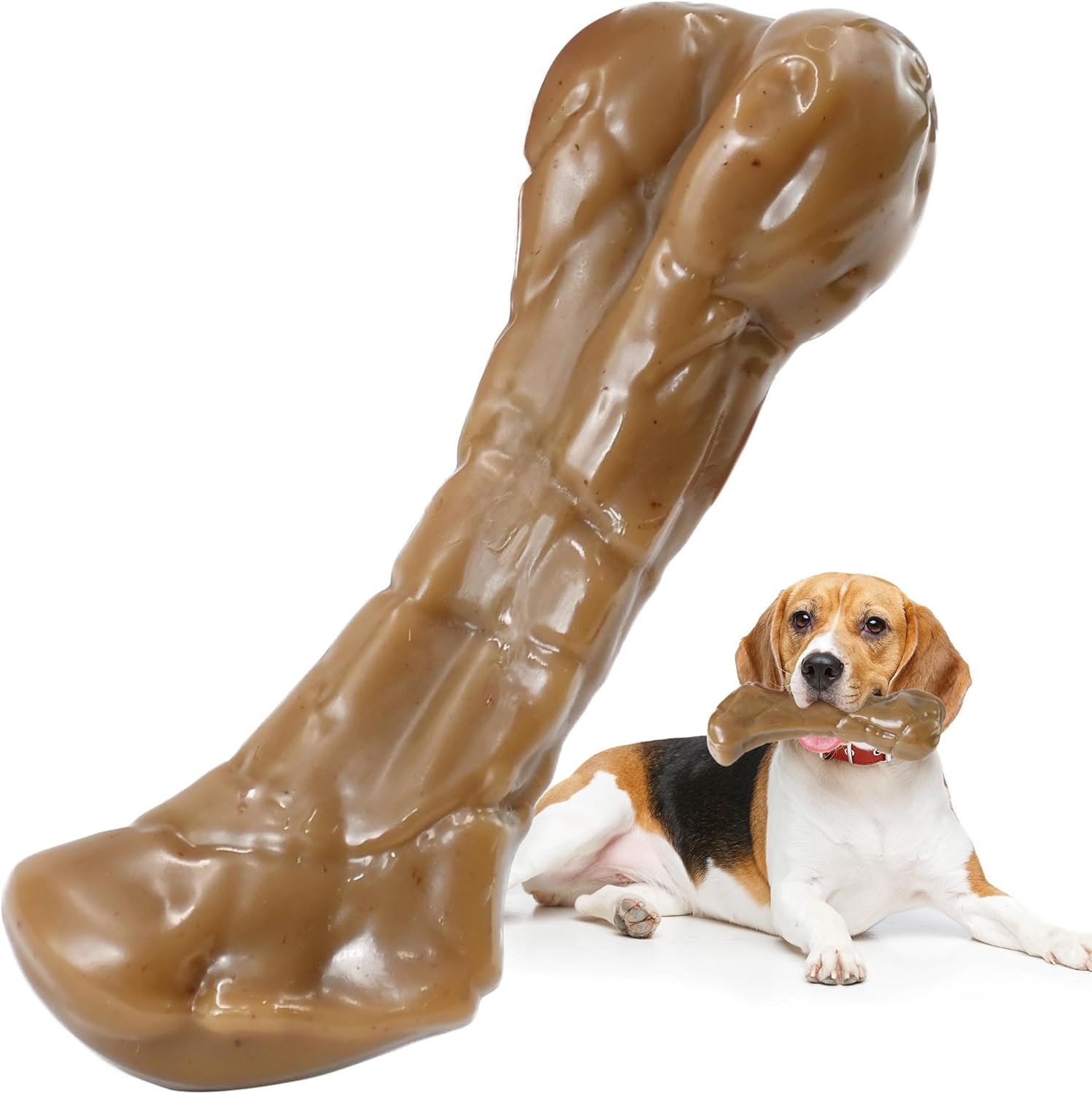 Tough Dog Chew Toy Infused with Real Cowhide, Long-Lasting Beef Flavor, Indestructible Nylon Bone Toy for Aggressive Chewers, Dental Care, Multiple Size Options for All Breeds (Medium)