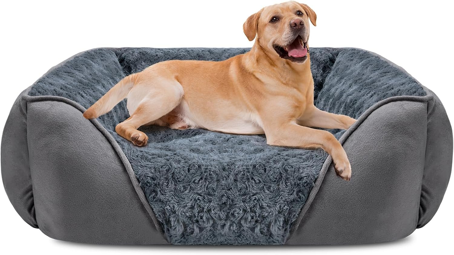 INVENHO XX-Large Dog Bed for Large Medium Small Dogs, Rectangle Washable Dog Bed, Orthopedic Dog Bed, Soft Calming Sleeping Puppy Bed Durable Pet Cuddler with Anti-Slip Bottom XXL(42″x30″x10″)