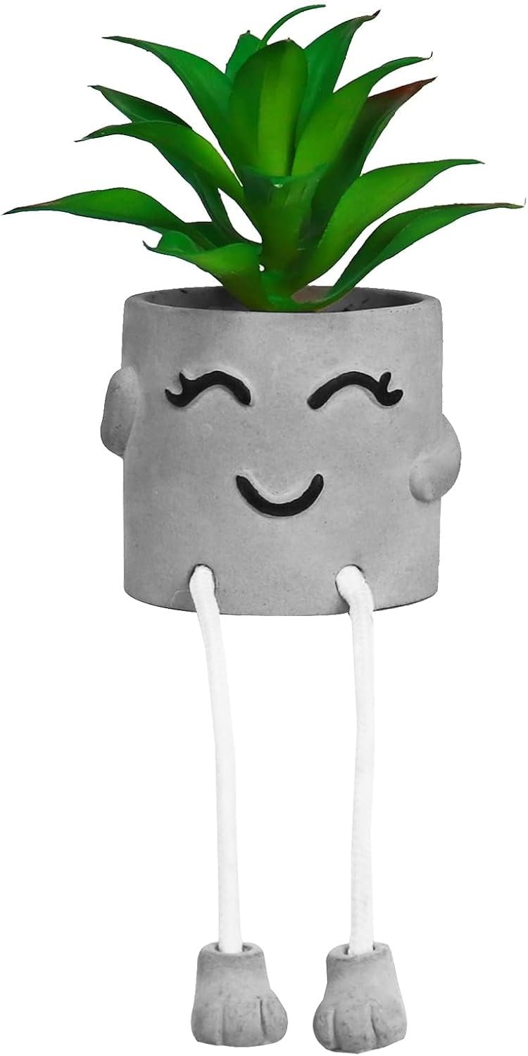 Zerzsy Artificialplant Succulents in Cement Pots with Hanging Leg, Kitchen Shelf Decoration,Bathroom Mini Plants Decor, Shelf Decor Accents, Office Wall Decoration – Set of 1