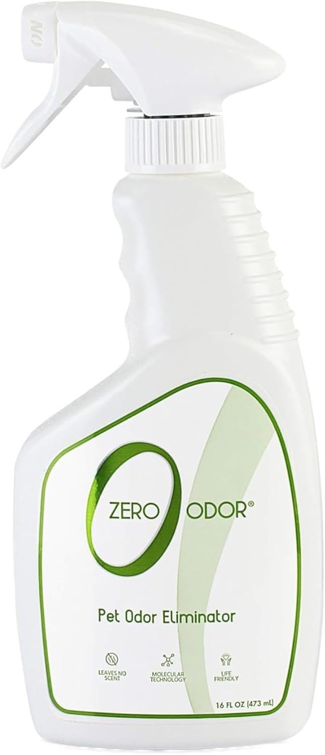 Zero Odor – Pet Odor Eliminator for Strong Odor, Eliminate Air & Surface Odors – Patented Molecular Technology Best For Carpet, Furniture, Beds Smell Great Again (Over 400 Sprays Per Bottle)