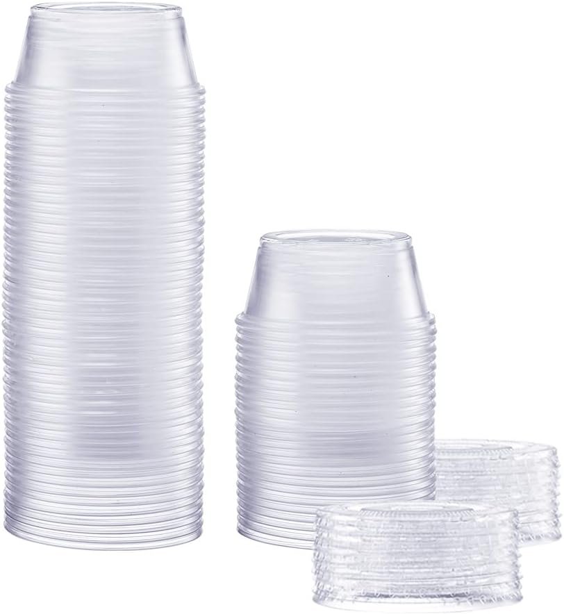 GUSTO [3.25 oz. – 50 Count Clear Disposable Plastic Portion Cups with Lids – Soufflé Cups, Clear Jello Shot Containers With Lids Perfect for salad Dressing and More – (Formerly Comfy Package)