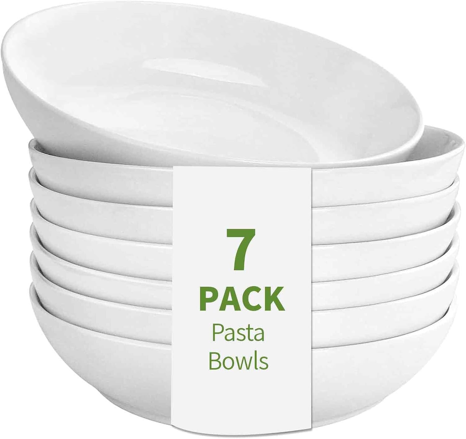 DeeCoo 7 Pack Porcelain Pasta Bowls Ceramic , Large Serving Bowl, Wide and Shallow, Set 8.3 Inch – 30 Ounce – for Pasta, Salad, Cereal, Soup & Microwave & Dishwasher Safe