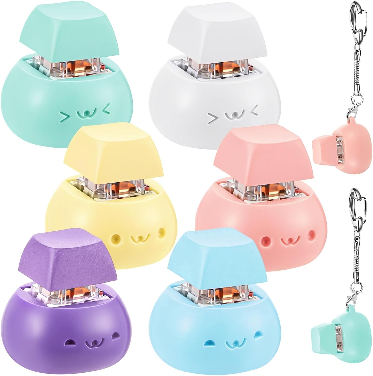 Taiyin Keyboard Toy Clicker Keyboard Fidget Keychain Decompression Toy Button Stress Relief Gift for Adult to Pass The Time (6, Macaron Colors, Cute Style)