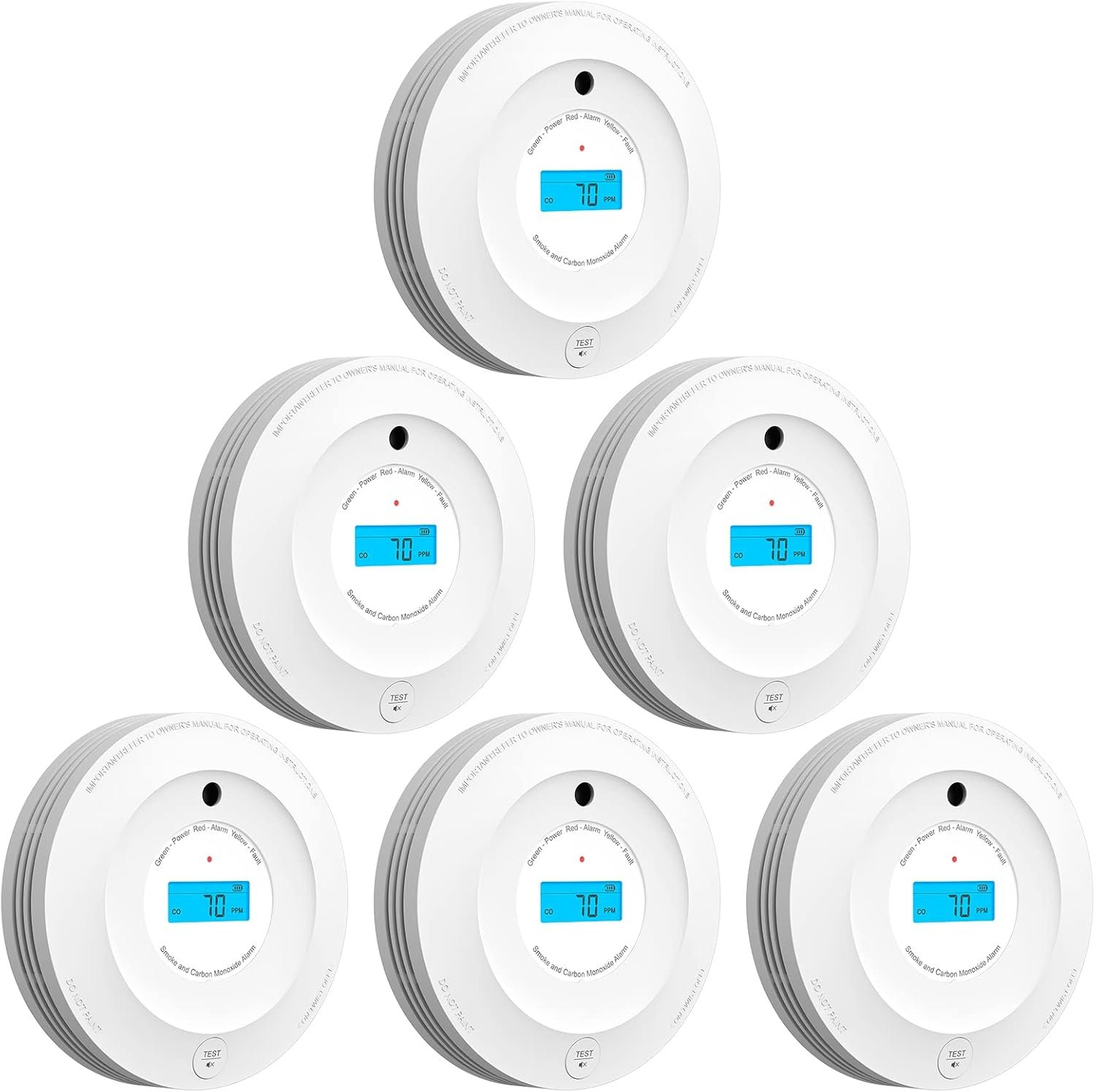 AEGISLINK Smoke and Carbon Monoxide Detector 10-Year Lifespan, Photoelectric Fire Alarm and Electrochemical CO Alarm with Test/Silence Button, with Replaceable Battery, SC240, 6 Pack