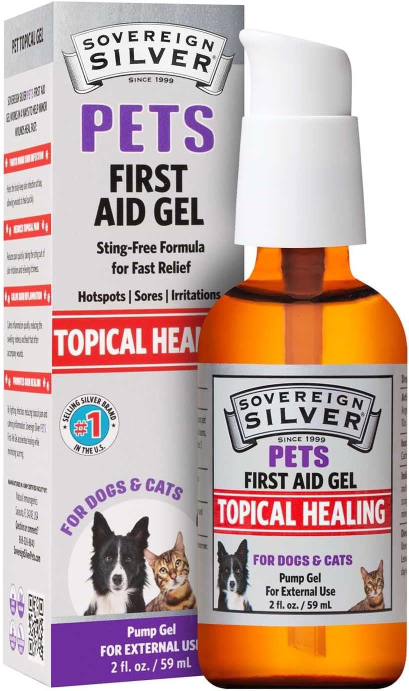 Sovereign Silver Pets First Aid Gel – Topical Skin Care Gel for Dogs and Cats with Pump, Argentum Metallicum – 2 fl oz (59mL)