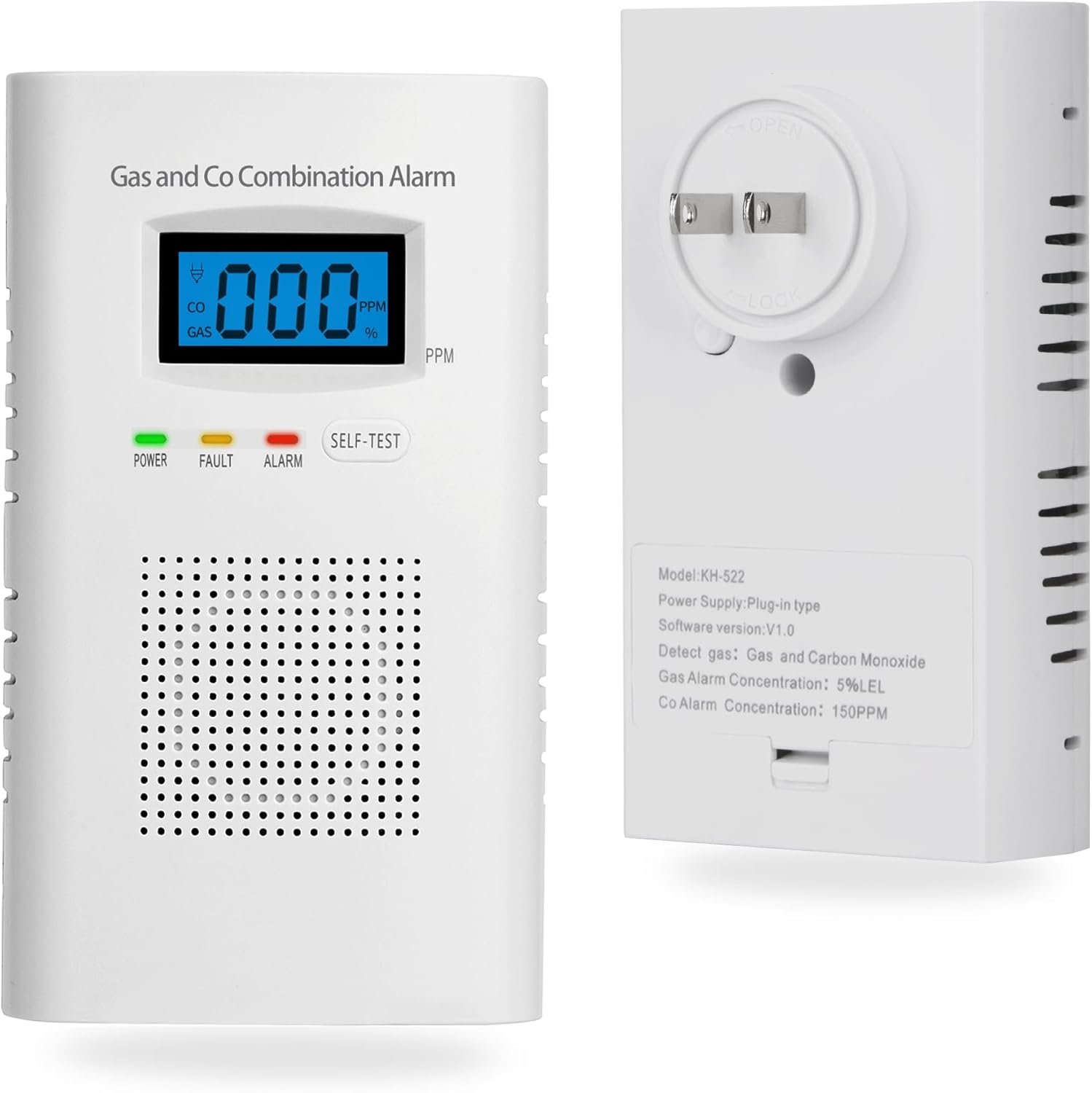 Plug in Combination Gas & Carbon Monoxide Detectors – Natural Gas Detectors & Carbon Monoxide Alarm for Home, Co Detector & Gas Detectors with Digital Display,Holds 9V Battery (not Included)
