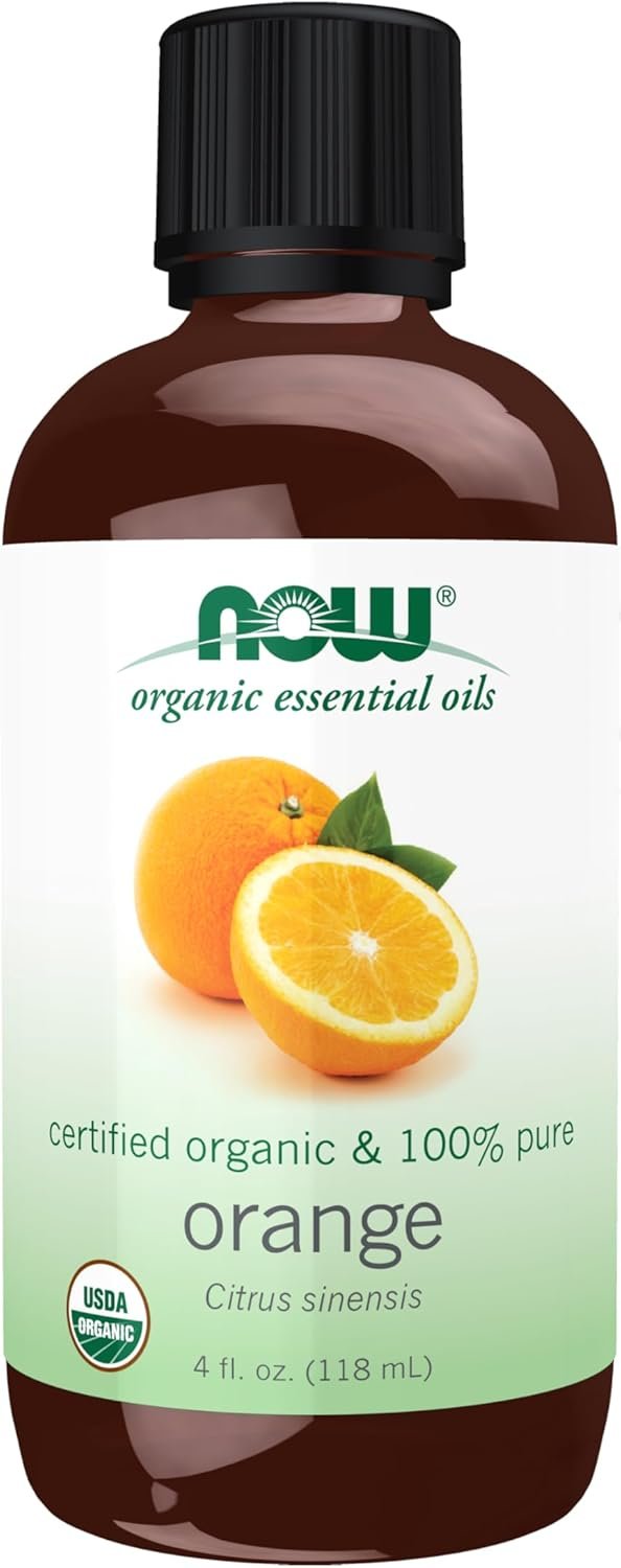 NOW Essential Oils, Organic Orange Oil, Uplifting Aromatherapy Scent, Cold Pressed, 100% Pure, Vegan, Child Resistant Cap, 4-Ounce