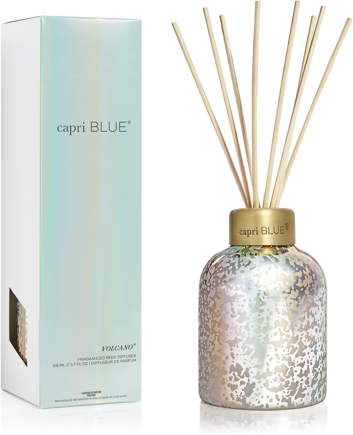 Capri Blue Reed Diffuser – Reed Diffuser Set Includes Scented Oil, Sticks, and Mercury Iridescent Glass Bottle – Home Decor Room Fresheners – Volcano (5.7 fl oz)