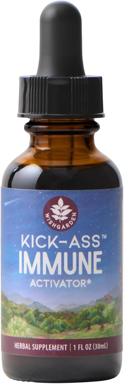 WishGarden Herbs Kick-Ass Immune Activator – Herbal Immunity Support Supplement for Adults, Plant-Based Immune Booster & Immune Defense w/Echinacea & Goldenseal, Rapid Immunity Boost Formula, 1oz
