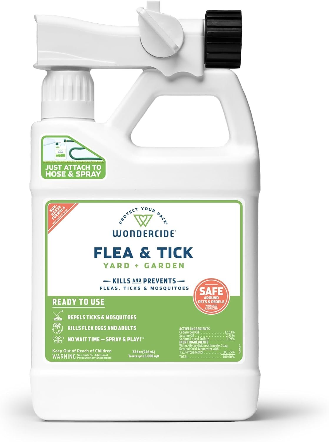 Wondercide – Ready to Use Flea, Tick, and Mosquito Yard Spray with Natural Essential Oils – Mosquito and Insect Killer, Treatment, and Repellent – Plant-Based – Safe Around Pets, Plants, Kids – 32 oz