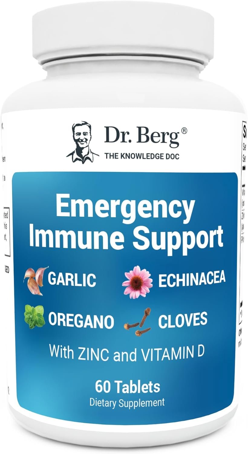 Dr. Berg Emergency Immune Support w/Echinacea – Potent Blend of Herbal Extracts (Warning: Strong Herbal Smells) – Immune Support Supplement Includes 2,000 IUs of Vitamin D & 10mg of Zinc – 60 Tablets