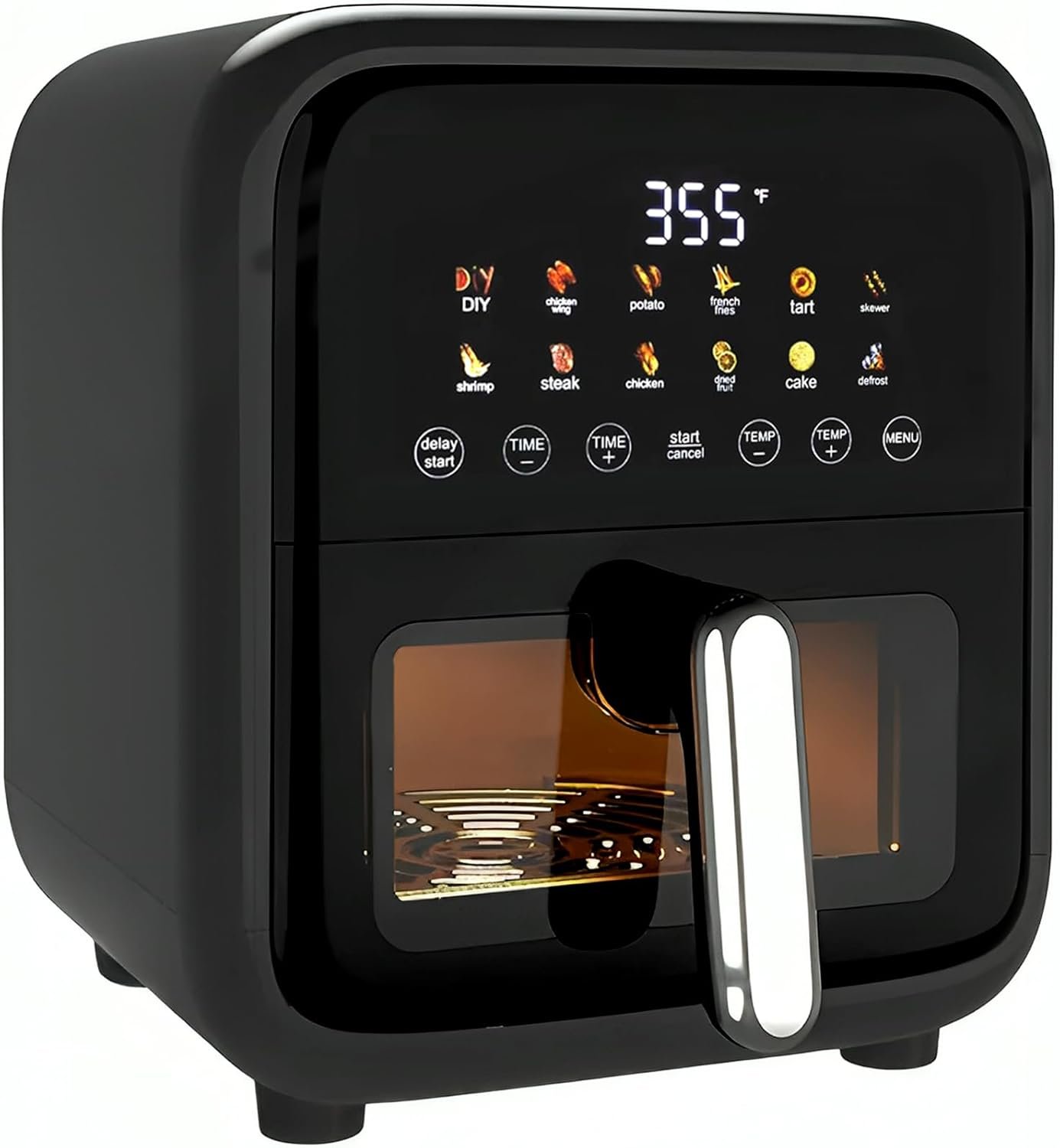 Simple Deluxe 12-in-1 Air Fryer 7.5 Qt, Digital Preset & DIY Function Airfryer with Visible Window, Nonstick and Dishwasher-Safe Basket, Chicken, Fries, Fish, Tart, Cake, DIY, Black