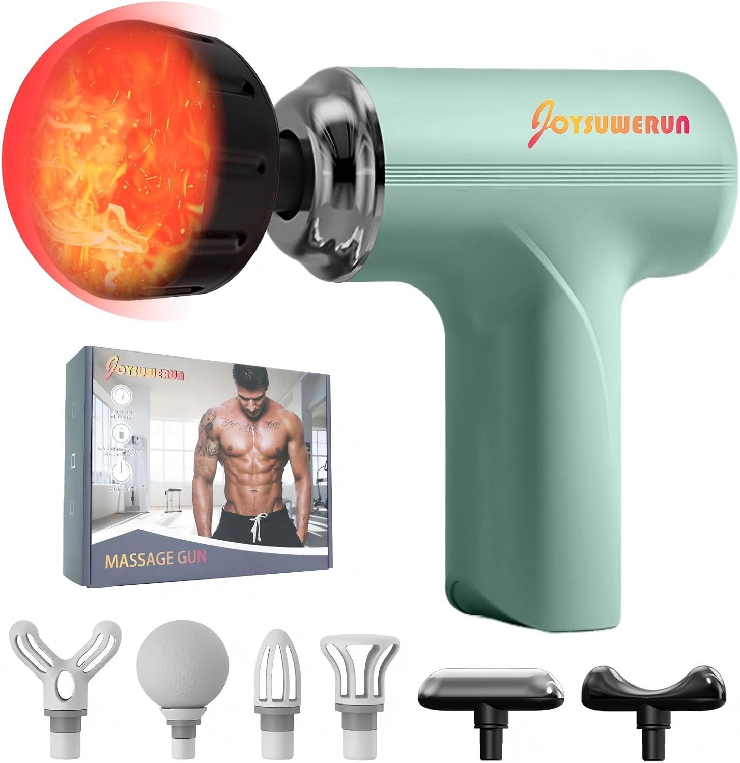 Massage Gun with Heat – Amazing Power! Deep Tissue Percussion Massager, Handheld Mini Muscle Gun, 7 Massage Heads, Quiet & Portable