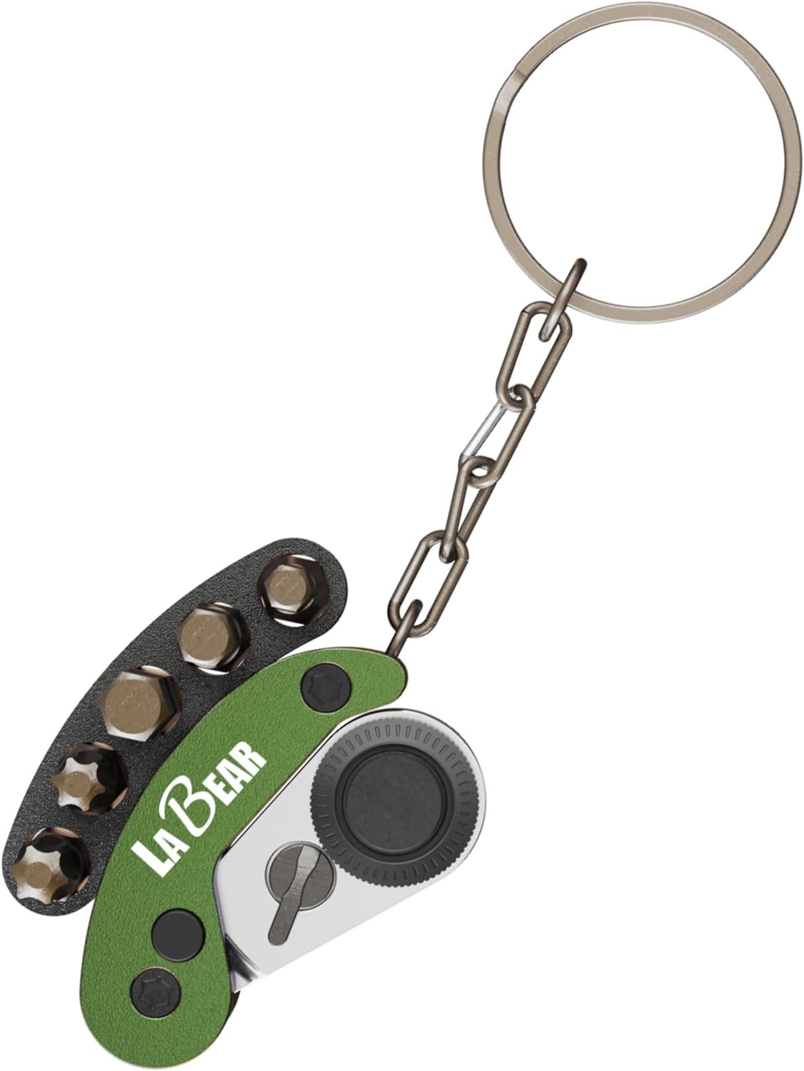 LABEAR – Green Mini Folding Ratchet Screwdriver Set, 72-Tooth Reversible Pocket Ratchet Wrench with Magnetic, EDC Keychain Tool with 5pcs Bits (H4 H5 H6 T25 T30) for Bike, Car, Home Repair