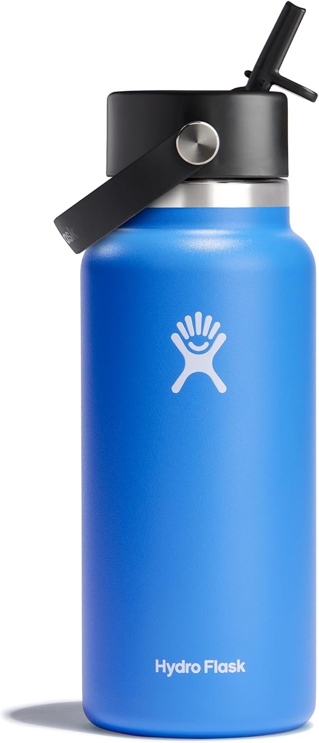 Hydro Flask Water Bottle – Insulated Stainless Steel – Wide Straw Lid, Non Spill, Leakproof in 32 Oz Cascade Blue