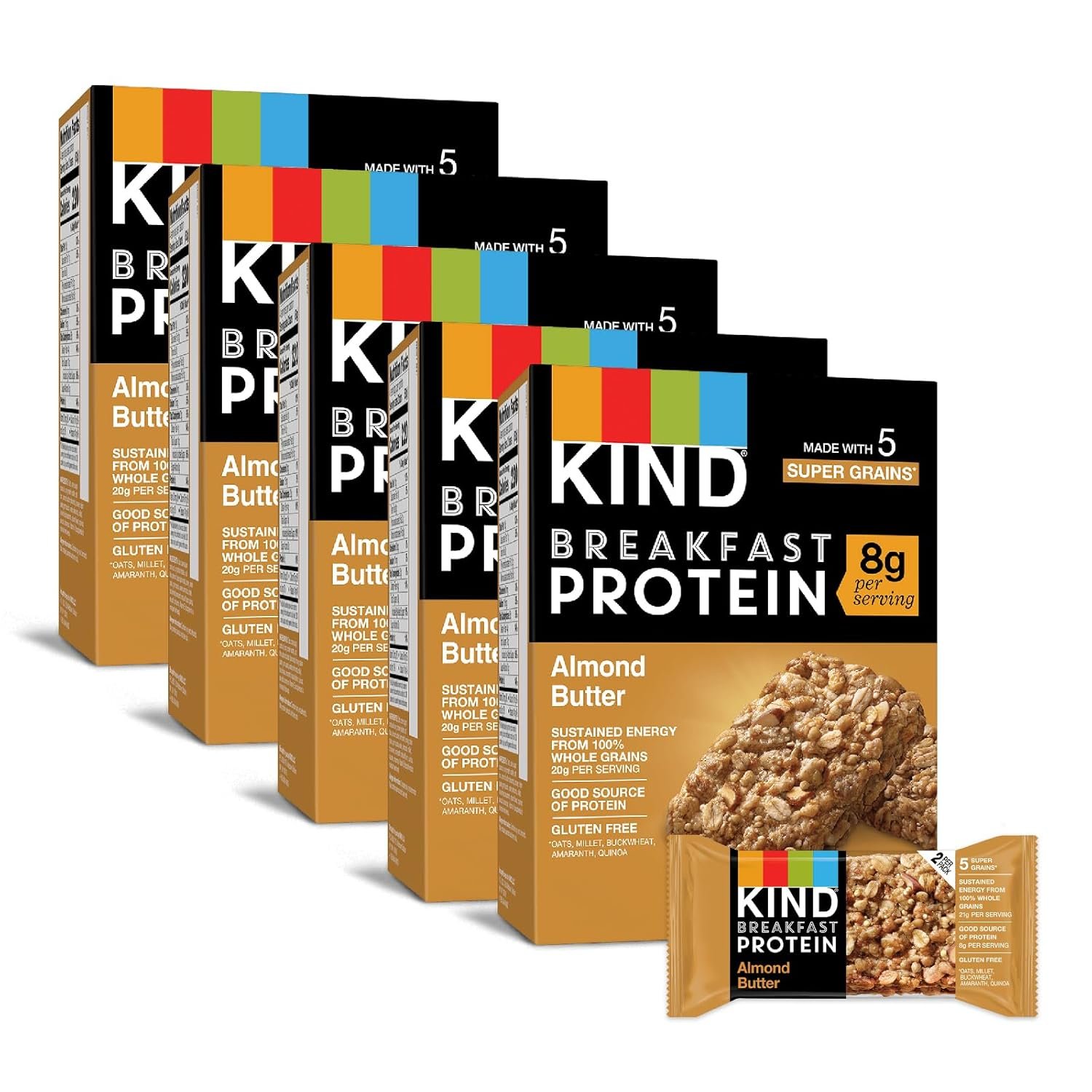 KIND Breakfast Protein Bars, Almond Butter, Healthy Snacks, Gluten Free, 8g Protein, 30 Count