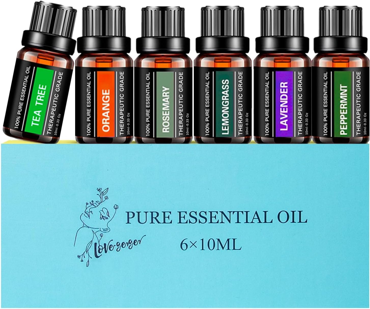 Essential Oils Sets Pure Oils kit- Top 6 Aromatherapy Oils Gift Set-6 Pack, 10ML(Rosemary, Lavender, Lemon Grass, Orange, Peppermint, Tea Tree)-Blue Mini