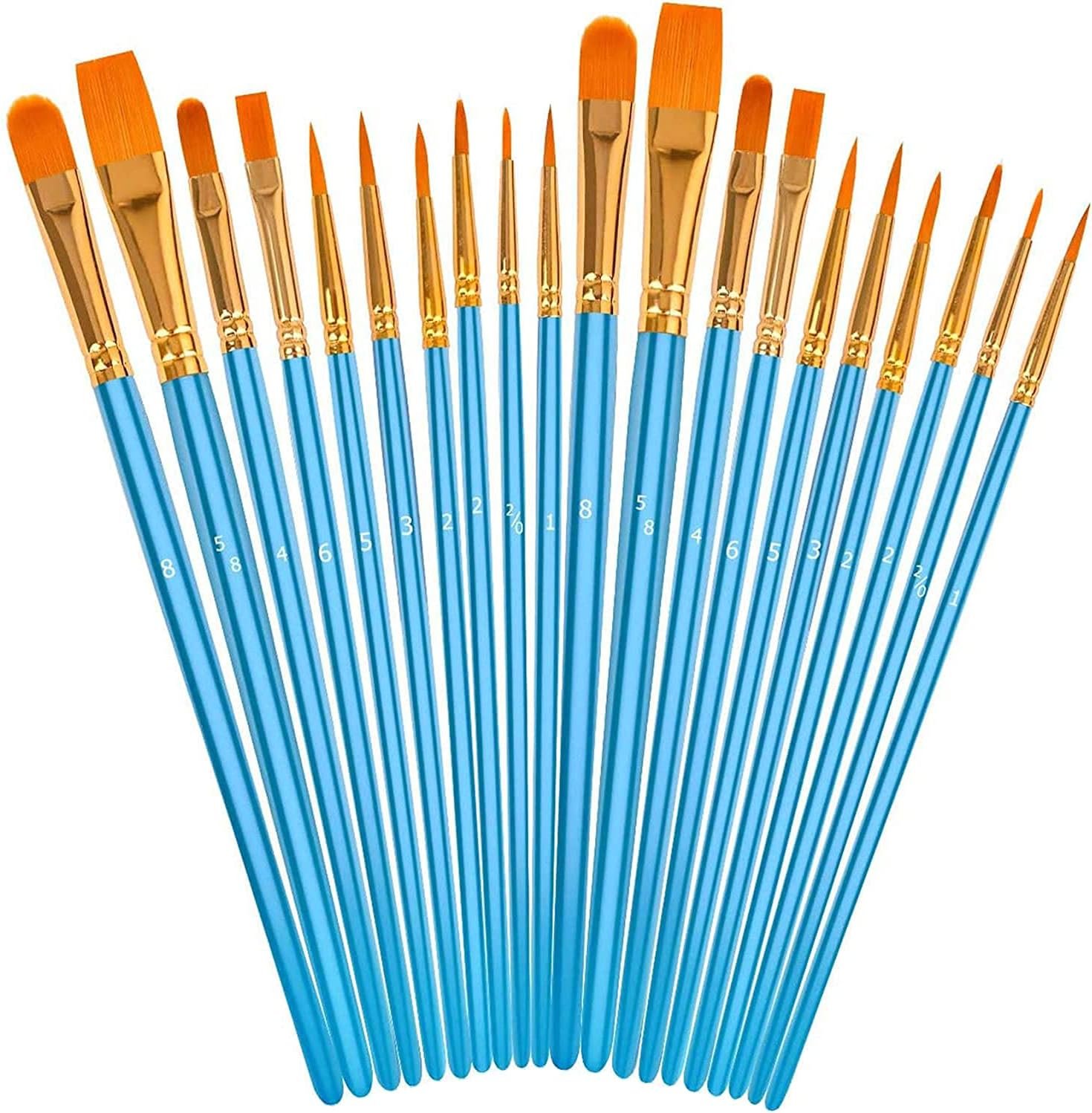 Soucolor Acrylic Paint Brushes Set, 20Pcs Round Pointed Tip Artist Paintbrushes for Acrylic Oil Watercolor Canvases Rock Body Face Nail Miniature Detailing Drawing Art Supplies