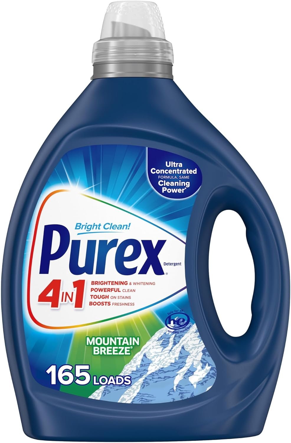Purex 4-in-1 Laundry Detergent Liquid, Mountain Breeze, 82.5 oz, 165 Loads, Ultra Concentrated Laundry Detergent, Brightens & Whitens