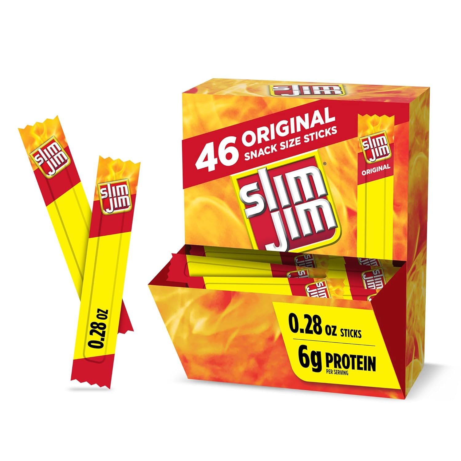 Slim Jim Smoked Meat Sticks, Original Flavor, 6g Protein Per Serving, Snack Size, Stocking Stuffer, 0.28 oz. (46 Count)