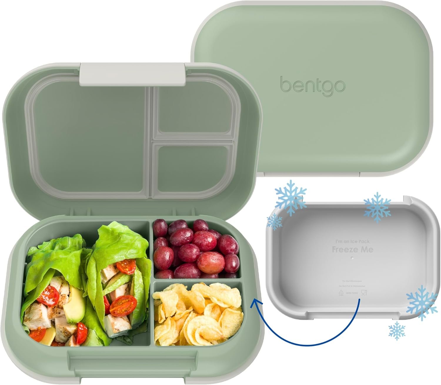 Bentgo Chill Max Leak-Proof XL Lunch Box – Included Ice Pack Keeps Food Cold; 5-Cup Capacity for Adults & Ages 8+, 3 or 4 Compartment Bento Box, BPA-Free, Dishwasher Safe (Clay Green & Gray)