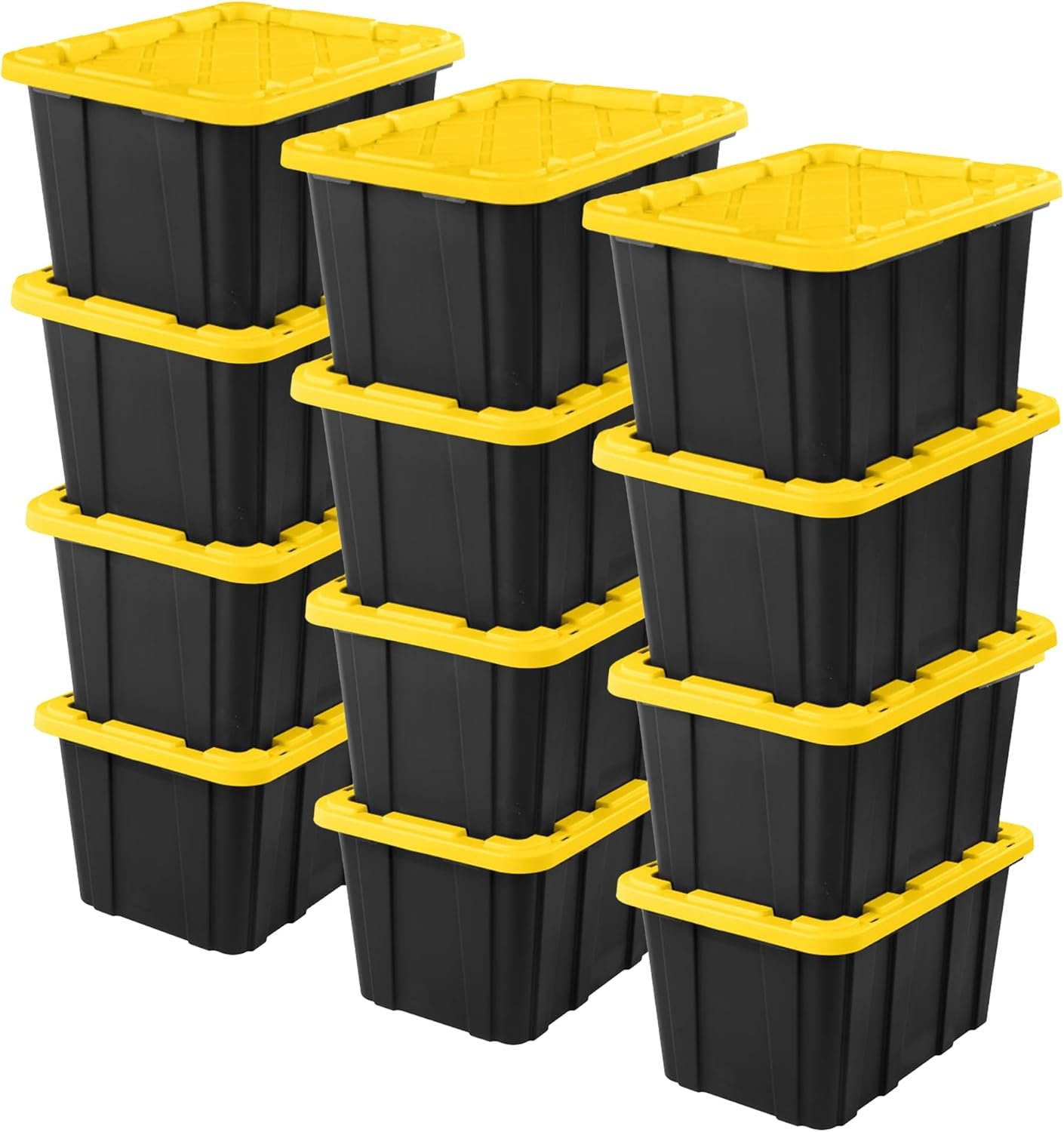 Sterilite 12-Pack Industrial Tote, Plastic Storage Container Bins with Lids, 27 Gallon – Heavy-Duty Organizing Containers for Closet, Bathroom, and Office