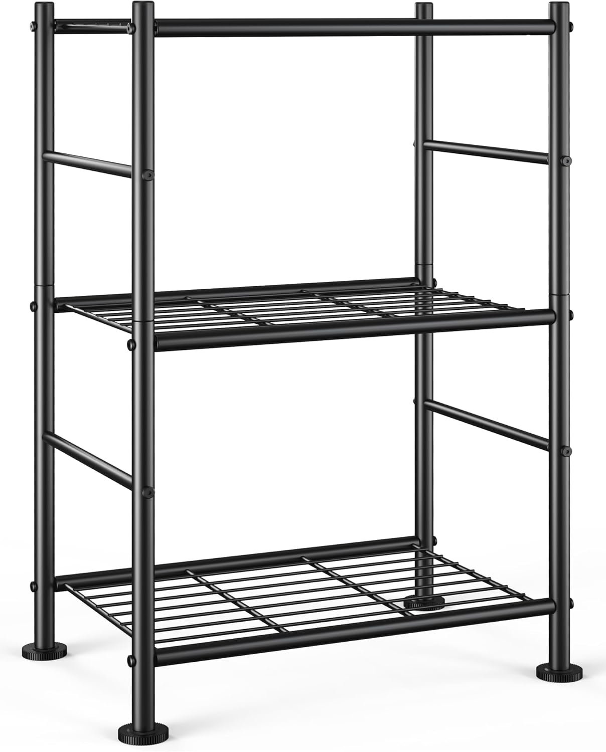Storage Shelves – 3 Tier Shelf Organizer, Sturdy Metal Garage Shelving with Adjustable Leveling Feet, Space-Saving Shelves Organizer for Pantry, Laundry, Kitchen (18″ x 12″ x 30″, Black)