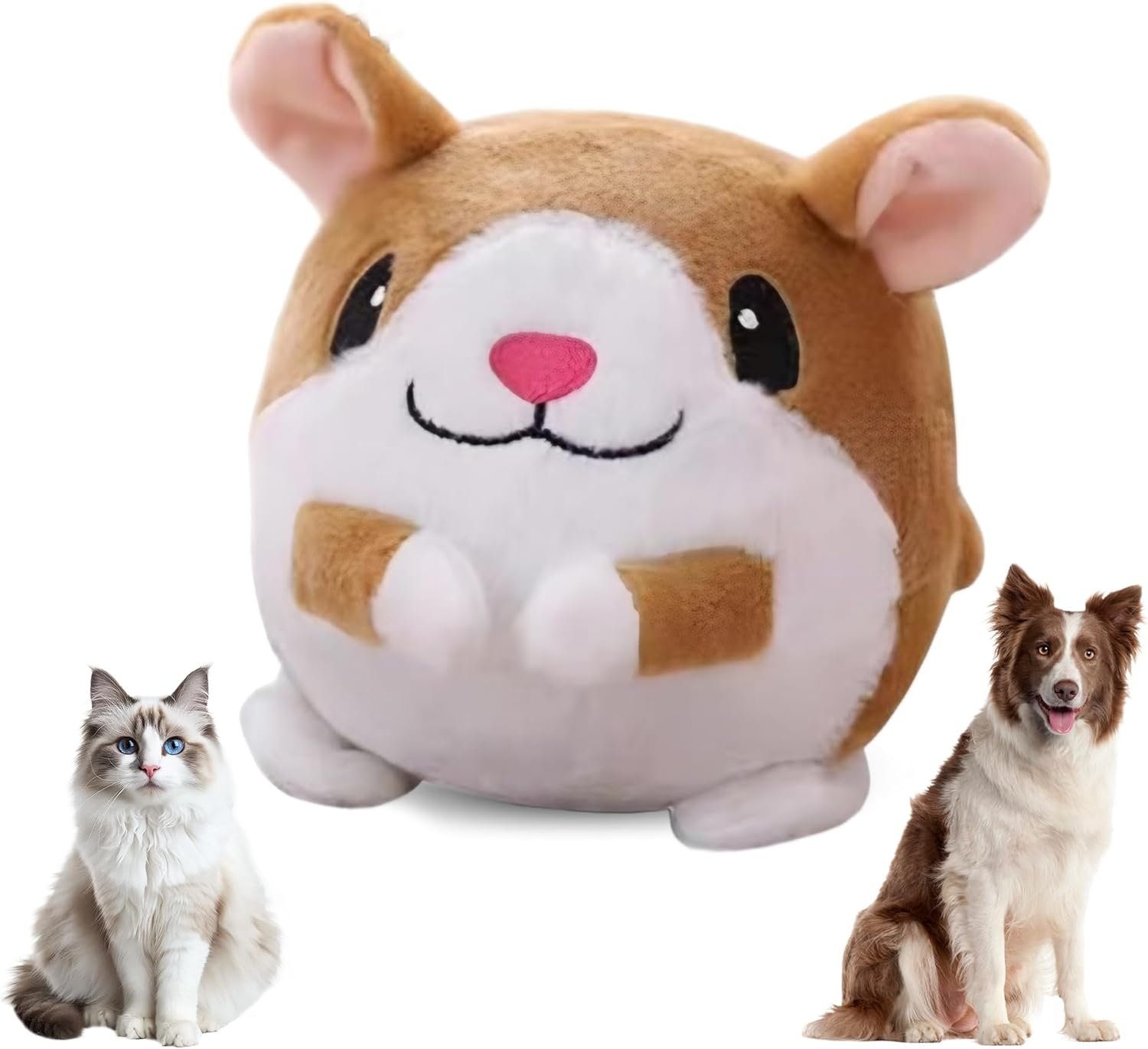Active Moving Pet Plush Toy, 2025 New Squeaky Moving Dog Ball Toy Interactive Puppy Toys, Rechargeable Cartoon Plush Bounce Talking Toys to Keep Them Busy (Hamsters)