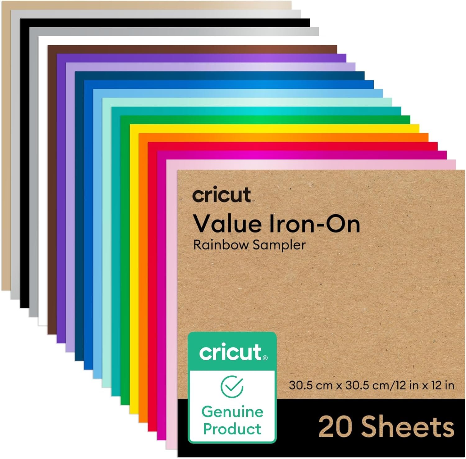 Cricut® Value Iron-On, Rainbow Sampler – 12 in x 12 in (20 ct)- HTV Heat Transfer Vinyl