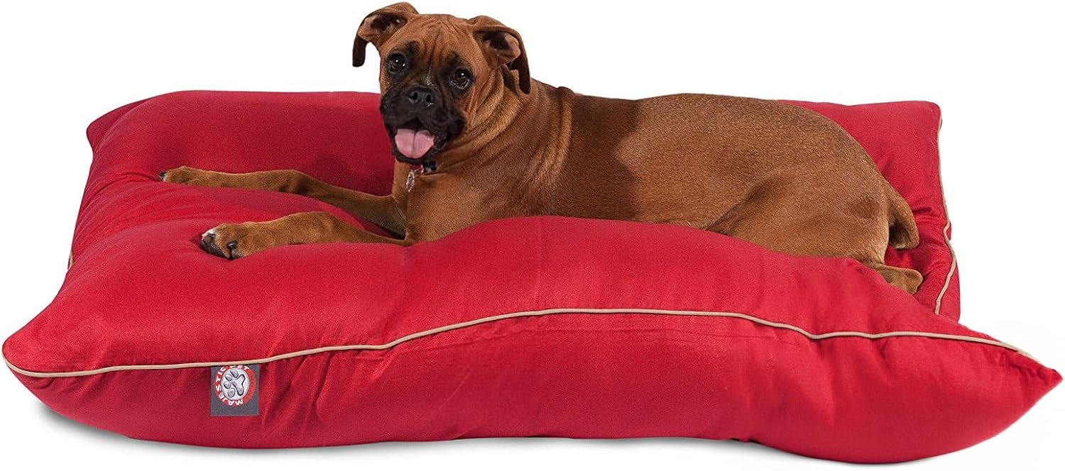Majestic Pet Rectangle Large Dog Bed Washable – Non Slip Comfy Pet Bed – Dog Crate Bed Super Value Pillow Dog Bed – Dog Kennel Bed for Sleeping – Dog Bed Large Breed 46 x 35 Inch – Solid Red
