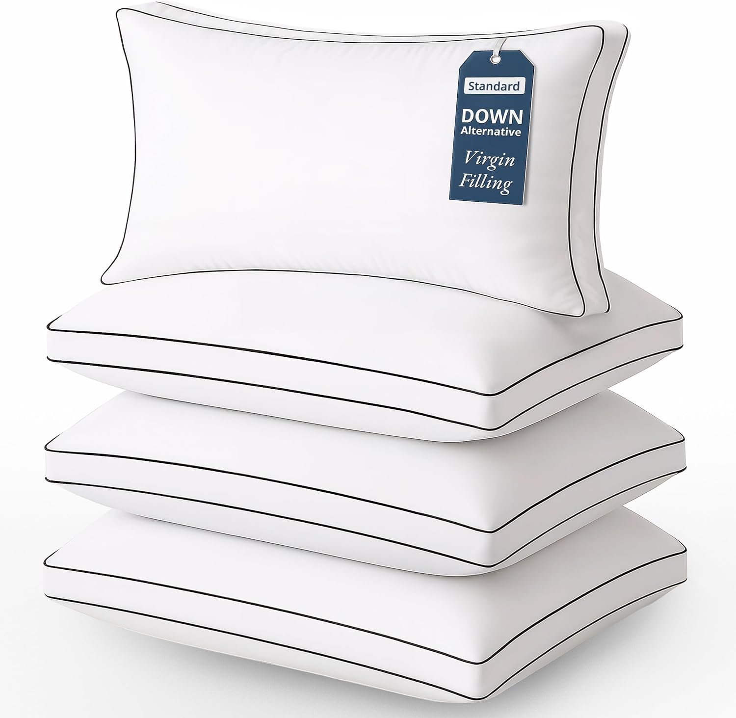 LANE LINEN Pillows Standard Size Set of 4 – Medium Soft Support Gusseted Hotel Quality Pillows for Sleeping, Oeko Tex Certified, Down Alternative Perfect for Back, Stomach or Side Sleepers – White