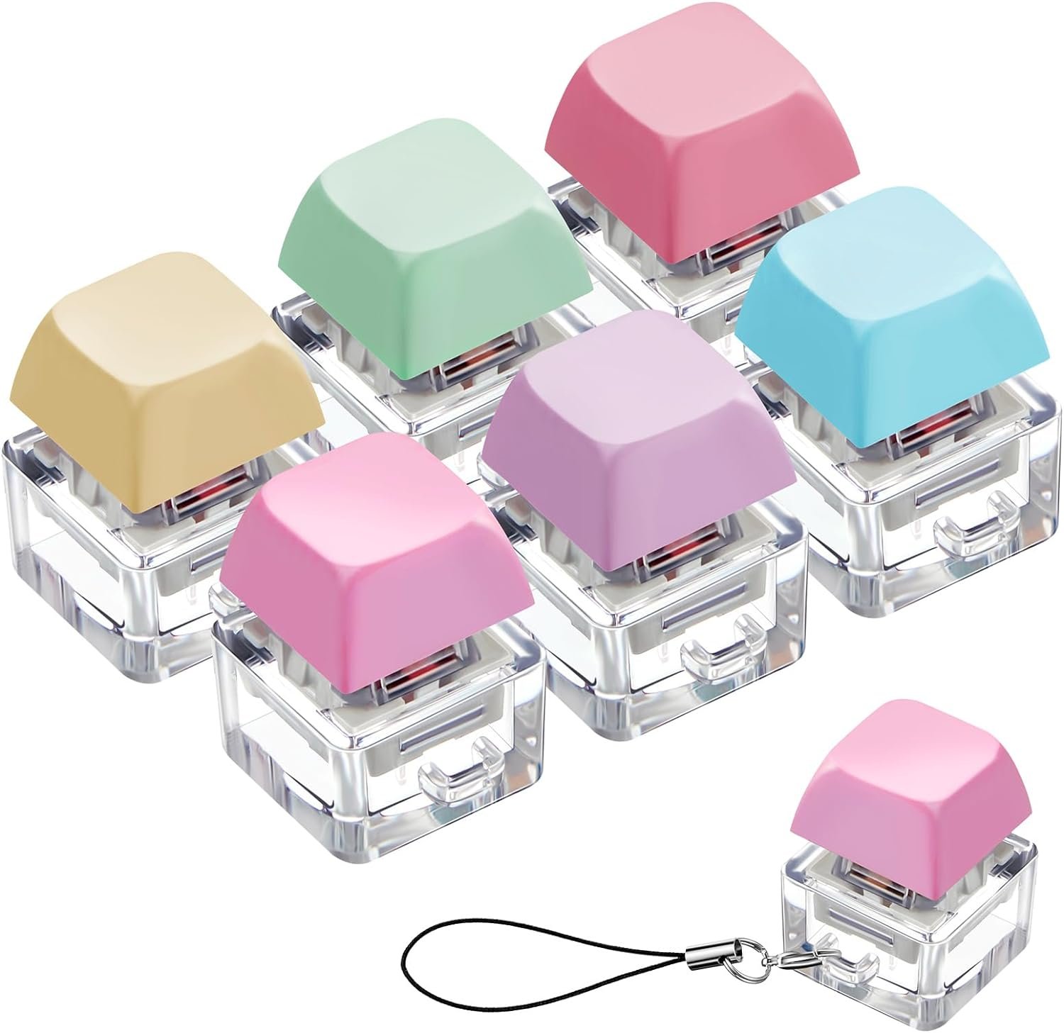 Taiyin 6 Pcs Keyboard Toy Clicker Keyboard Fidget Keychain Decompression Toys Button Stress Relief Gifts for Adult to Relief Stress Pass the Time (Nomal Style,Macaron Colors)