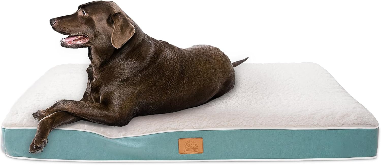 Orthopedic Dog Bed for Large Dogs – Big Waterproof Dog Crate Bed with Removable Washable Cover, Egg Crate Foam Support, Anti-Slip Bottom, Deluxe Plush Pet Bed Mat (Blue)