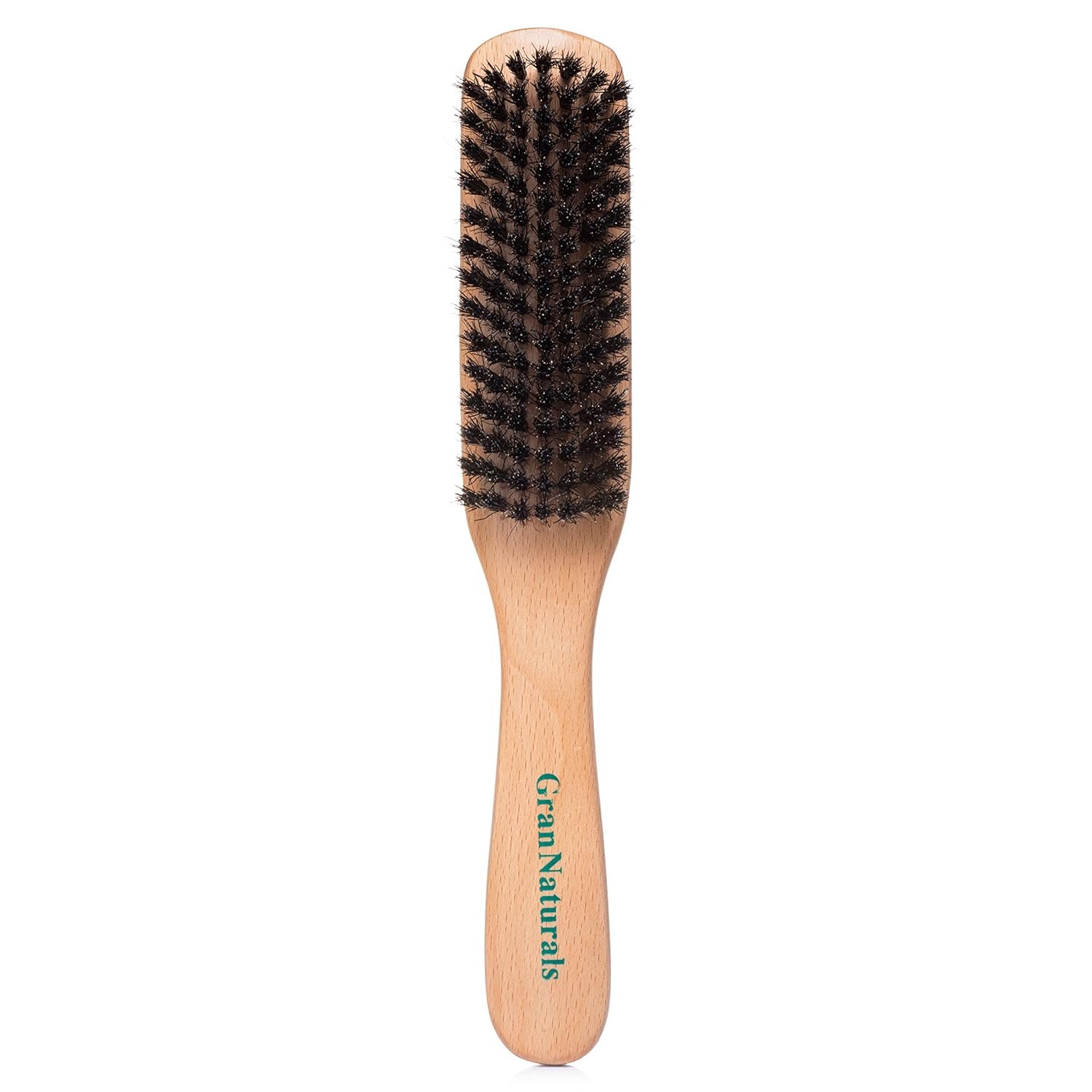 GranNaturals Boar Bristle Slick Back Hair Brush – Soft/Medium Smoothing Hairbrush to Style, Polish, & Lay Hair Down Flat to Create a Sleek Frizz Free Hairstyle for Women and Men – Wooden Handle