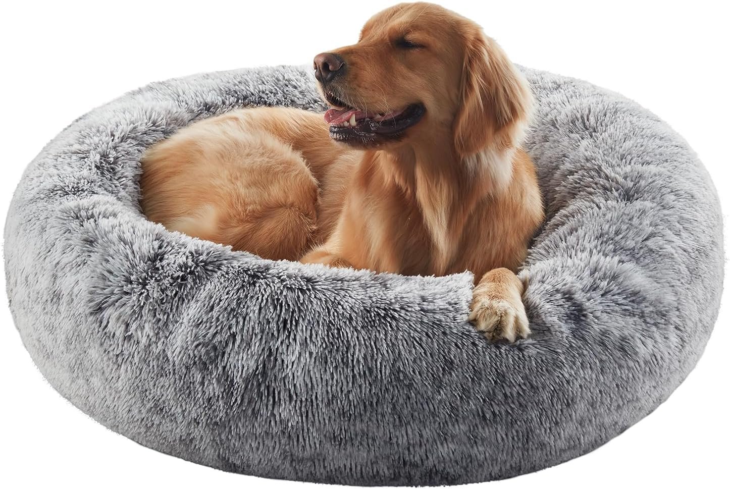 36 inches Donut Dog Bed for Large Dogs – Calming Fluffy Round Pet Bed with Removable & Washable Cover,Fits up to 80 lbs Pets (Dark Grey,Large)