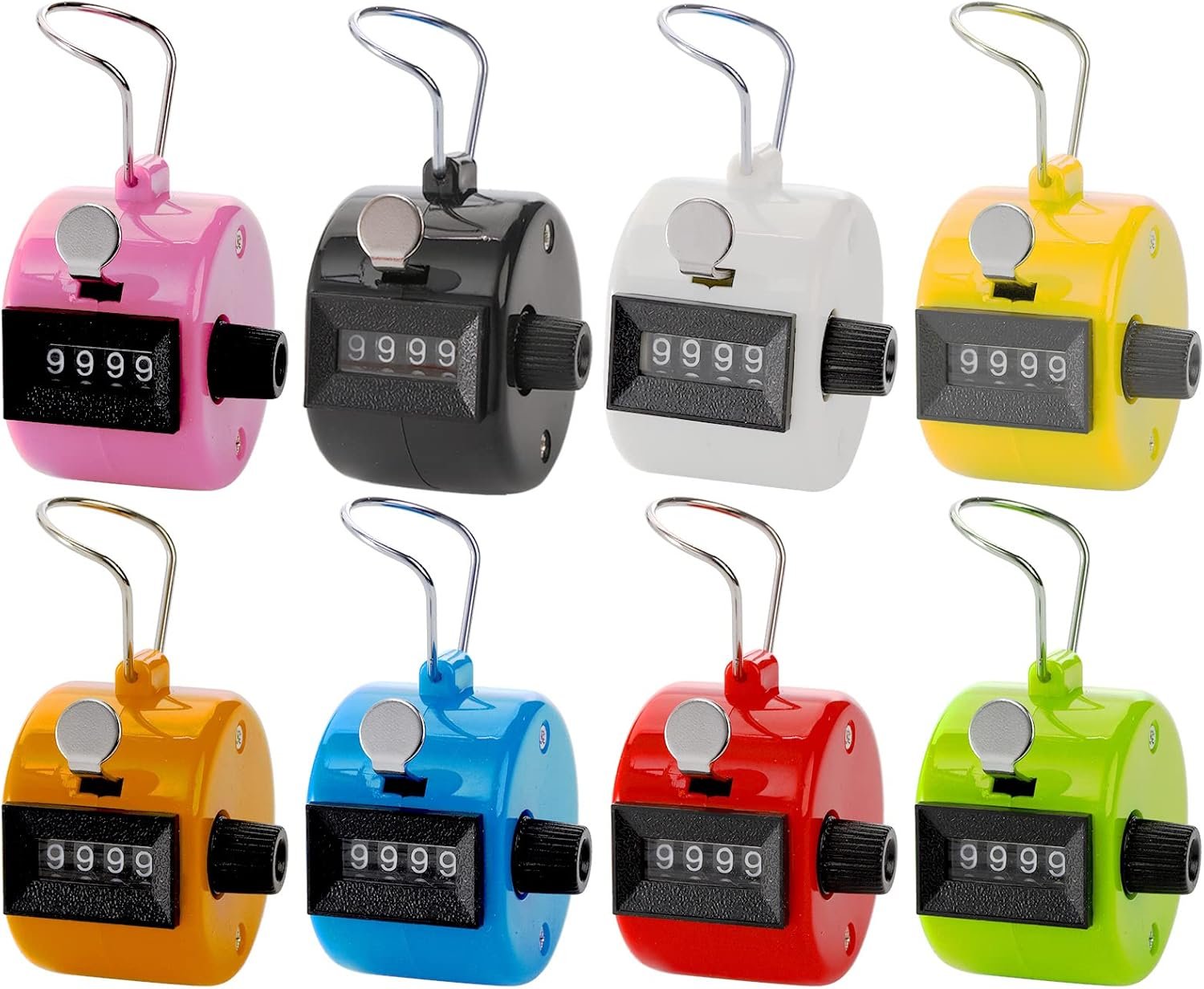 Tebery Pack of 8 Color Hand Tally Counter 4 Digit Mechanical Palm Click Counter Count Clicker Assorted Color Hand Held Counter Clicker for Sport/Stadium/Coach and Other Event