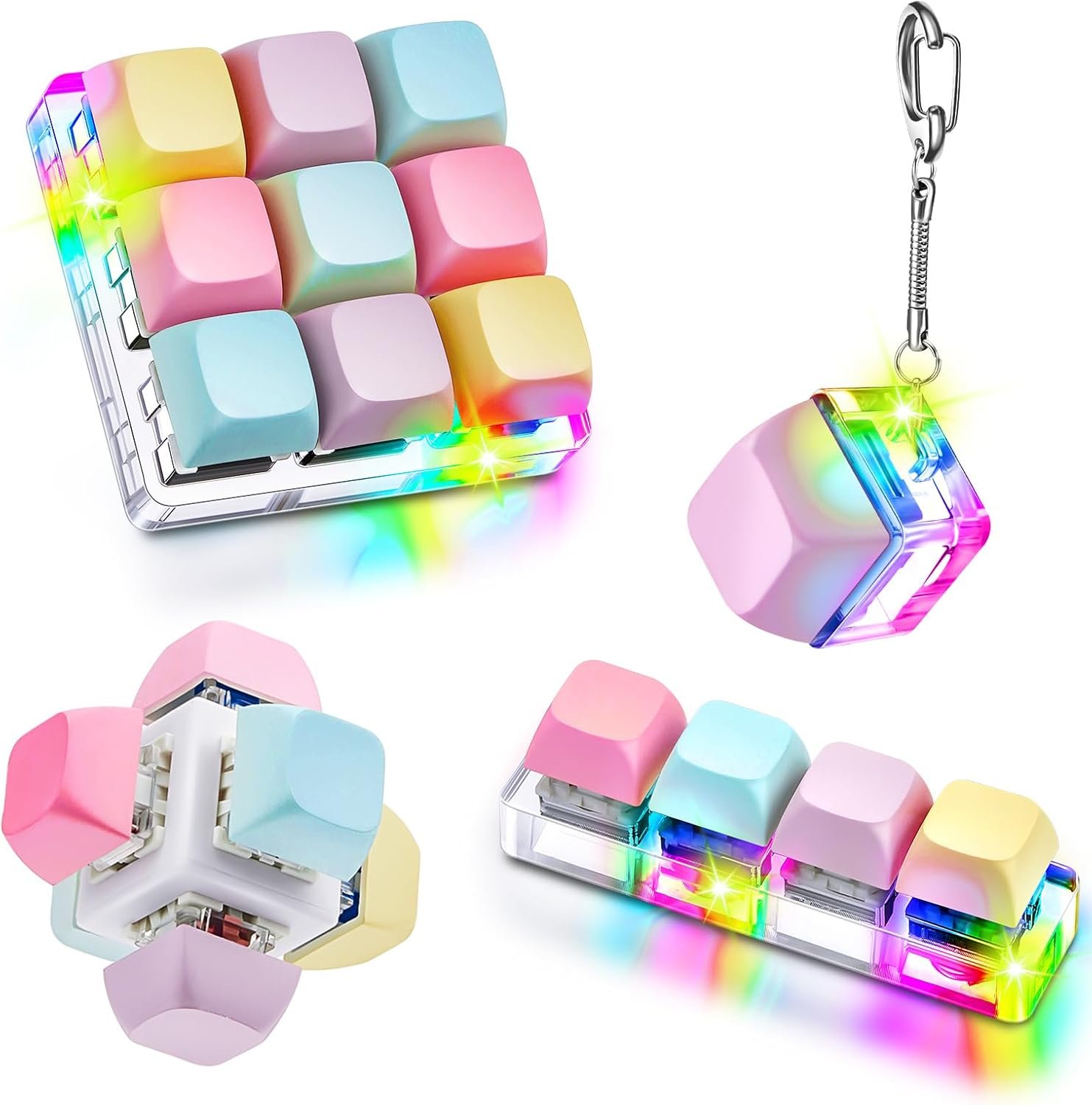 Taiyin 4 Pcs Decompression Toys Keyboard Clicker Toy Keyboard Cube Mechanical Key Button Stress Relief for Adult Gifts to Relief Pass Time (Trendy)