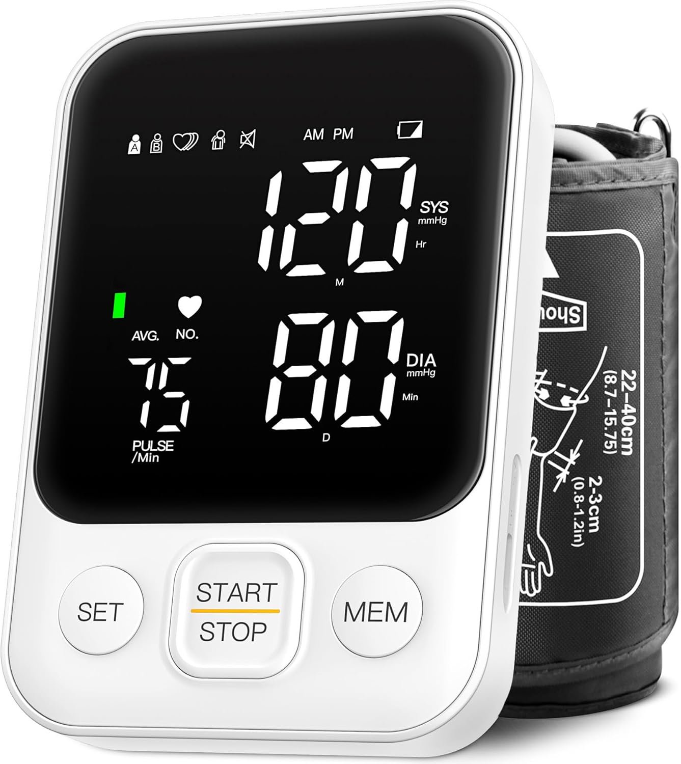 Blood Pressure Monitor Upper Arm Machine Accurate Adjustable BP Cuff Kit Led Backlit Display 2 Users 240 Sets Memory Includes Storage Bag White
