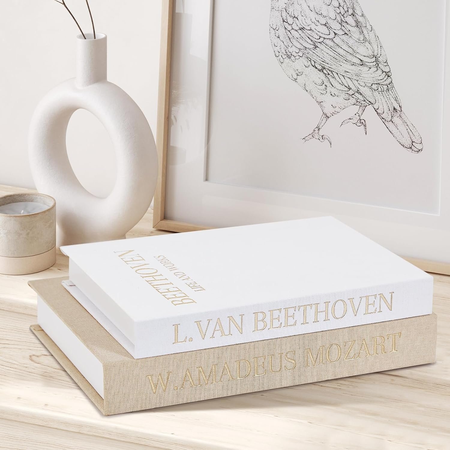 Decorative Books Set of 2, Beautiful Linen Book Boxes Decor Coffee Table/shelf/Mantle, Aesthetic Fake Books for Modern Home Decoration, Keepsake Photo Storage Box