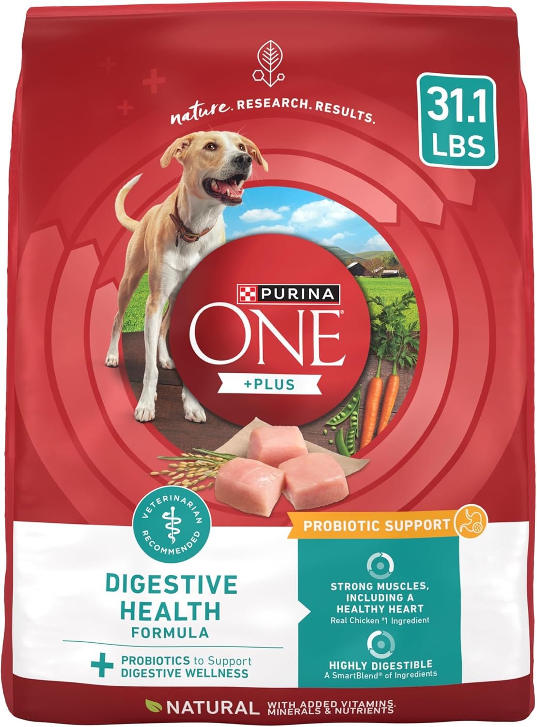 Purina One Plus Digestive Health Formula Dry Dog Food Natural with Added Vitamins, Minerals and Nutrients – 31.1 Lb. Bag