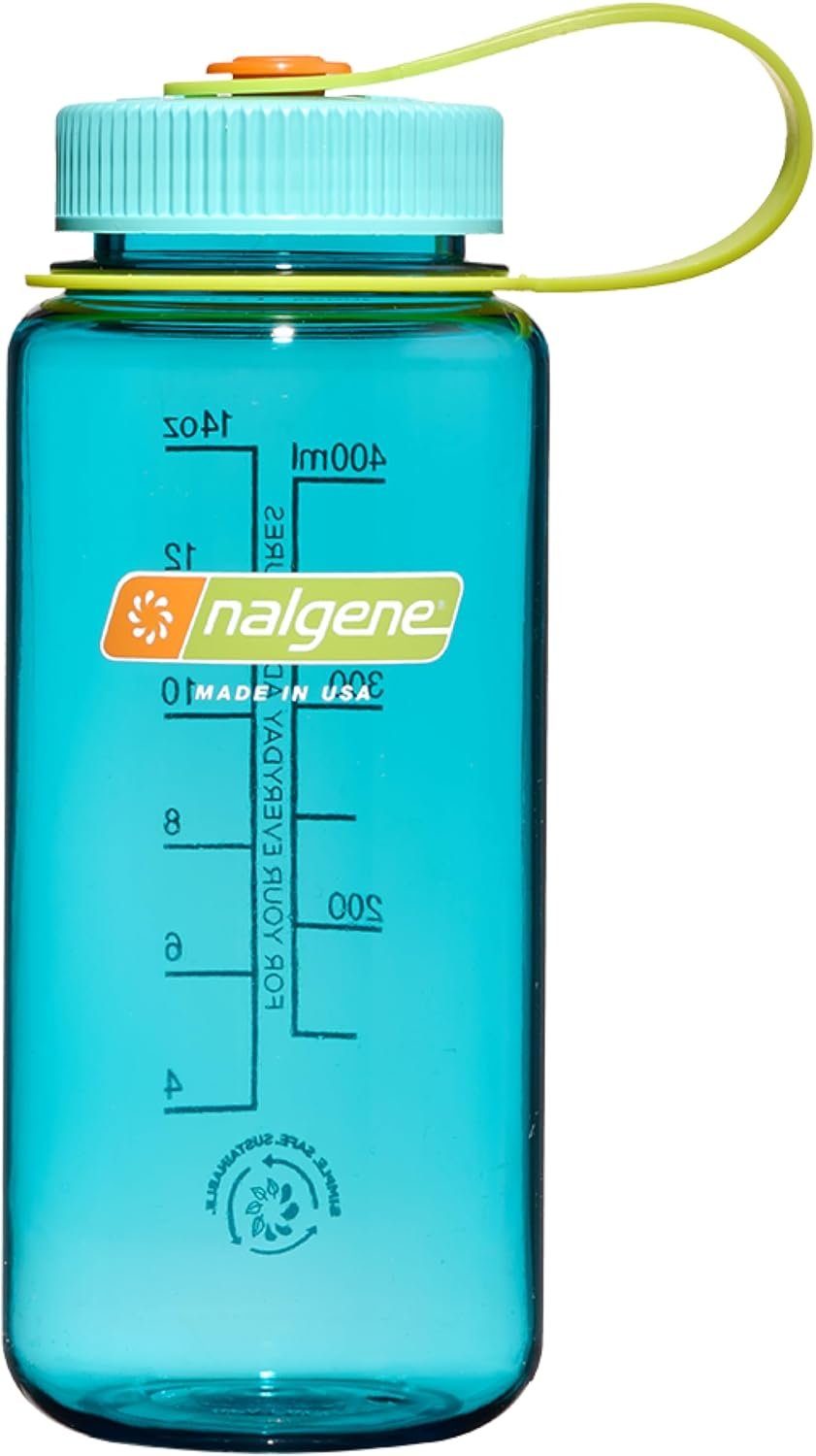 Nalgene Sustain Tritan BPA-Free Water Bottle Made with Material Derived From 50% Plastic Waste (using ISCC certified mass balance), 16 OZ, Wide Mouth, Cerulean