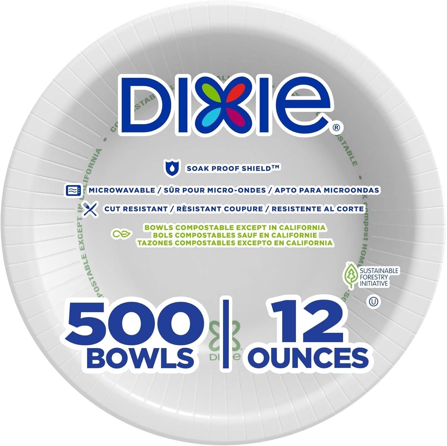 Georgia-Pacific Dixie 12oz Medium-Weight Paper Bowls by GP PRO, White, UXB12WS, 500 Bowls Per Case