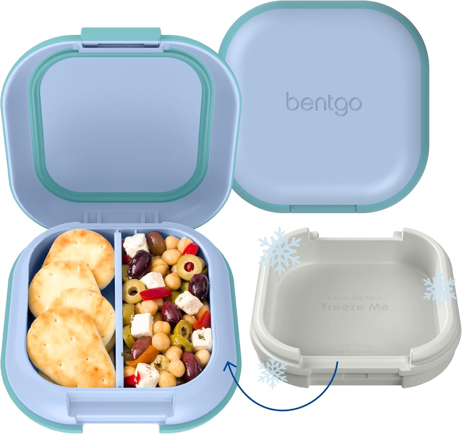 Bentgo Chill Mini Leak-Proof Lunch Box – Built-In Ice Pack Keeps Food Cold, 2.7-Cup Capacity for Snacks or a Sandwich, 3 or 4 Compartments, PFAS & BPA-Free, Ideal for Adults & Kids 3+ (Tide Blues)