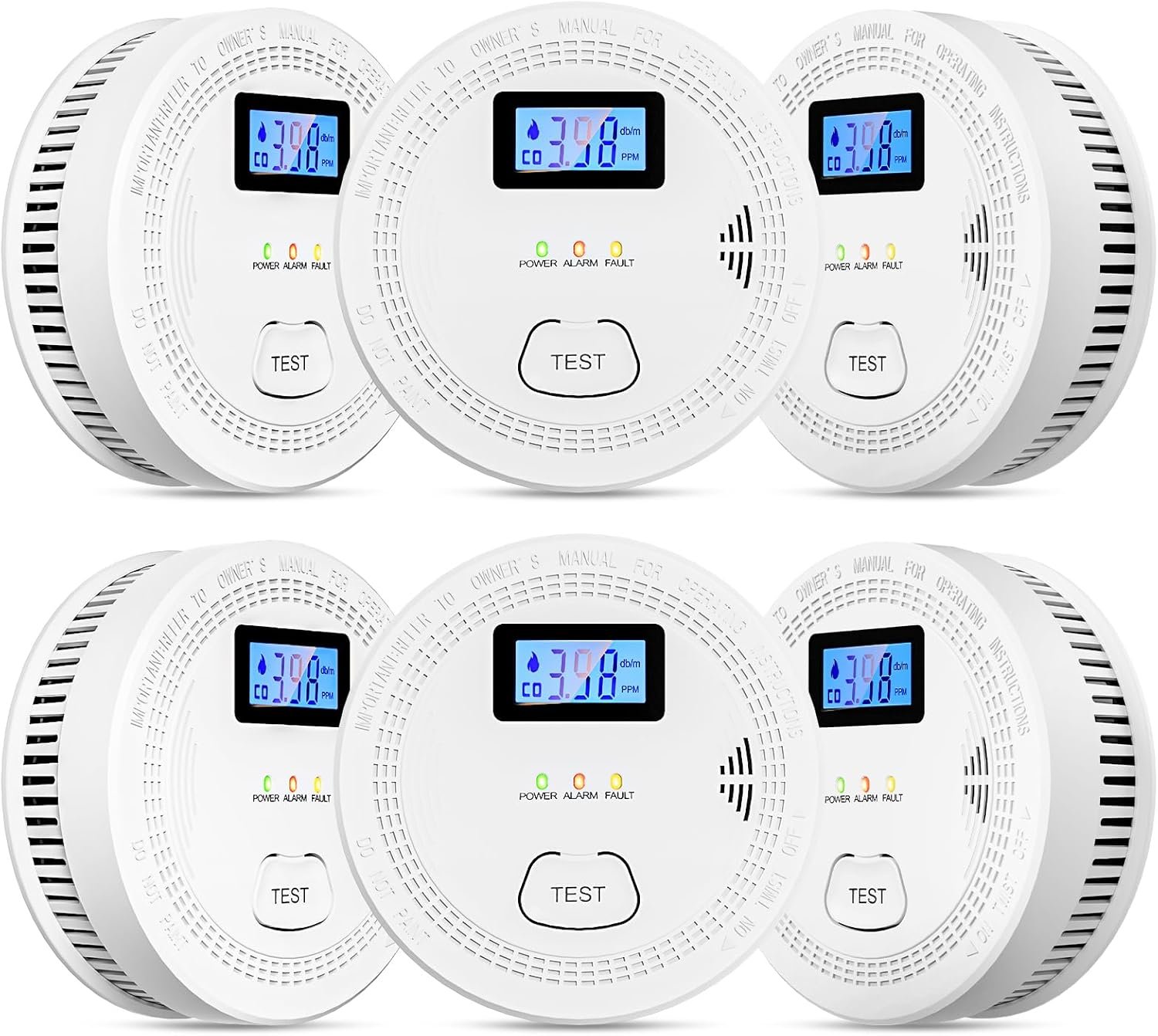 6 Packs, 2 in 1,Smoke Carbon Monoxide Detector,Carbon Monoxide Detectors/Smoke Alarm,85 dB Alarm,Large Screen Readout,Test Button,Battery Operated, Work State LED Flash,Easy Install