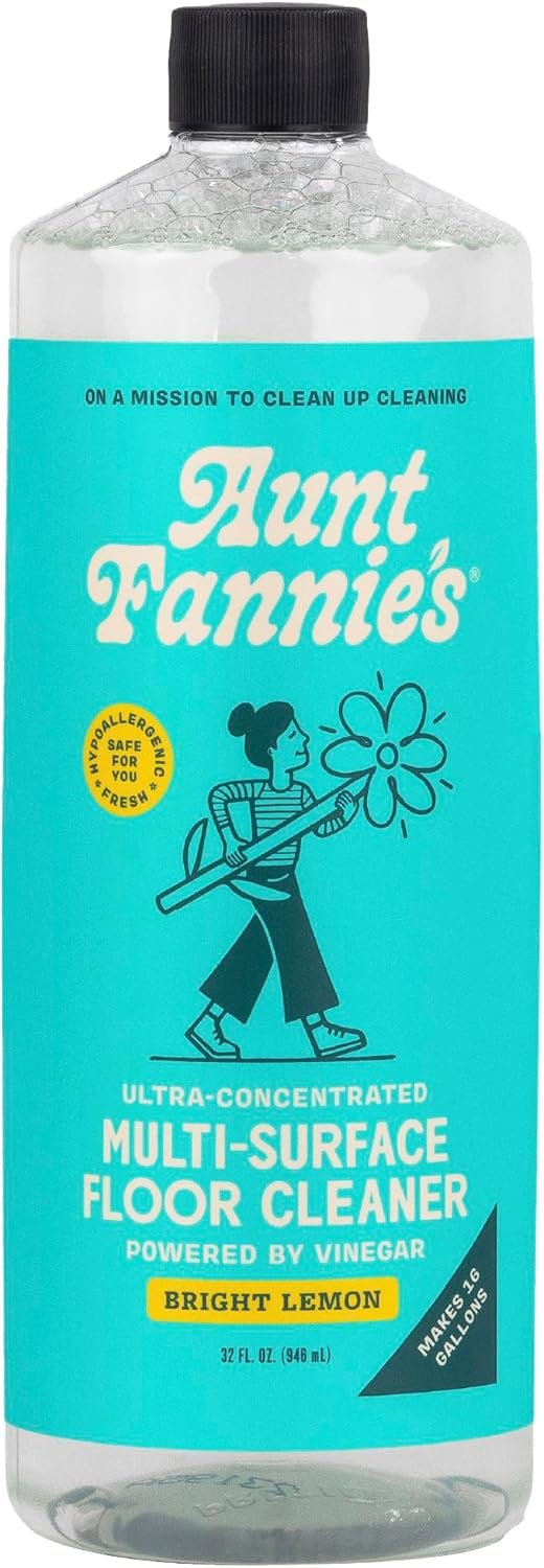 Aunt Fannie’s Ultra Concentrated Floor Cleaner Vinegar Wash, Multi-Surface Solution For Mopping, Makes 16 Gallons, Bright Lemon Scent, 32 oz. (Pack of 1)