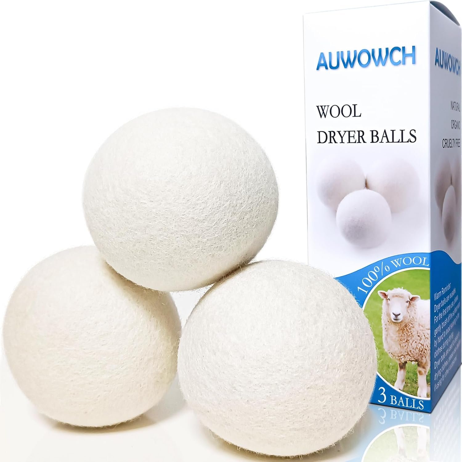 Wool Dryer Balls, 3 Count XL Dryer Lint Balls, Reusable Premium Natural Fabric Softener, Efficiently Add Essential Oils Instead of Dryer Sheets, Laundry Room Organization Essentials