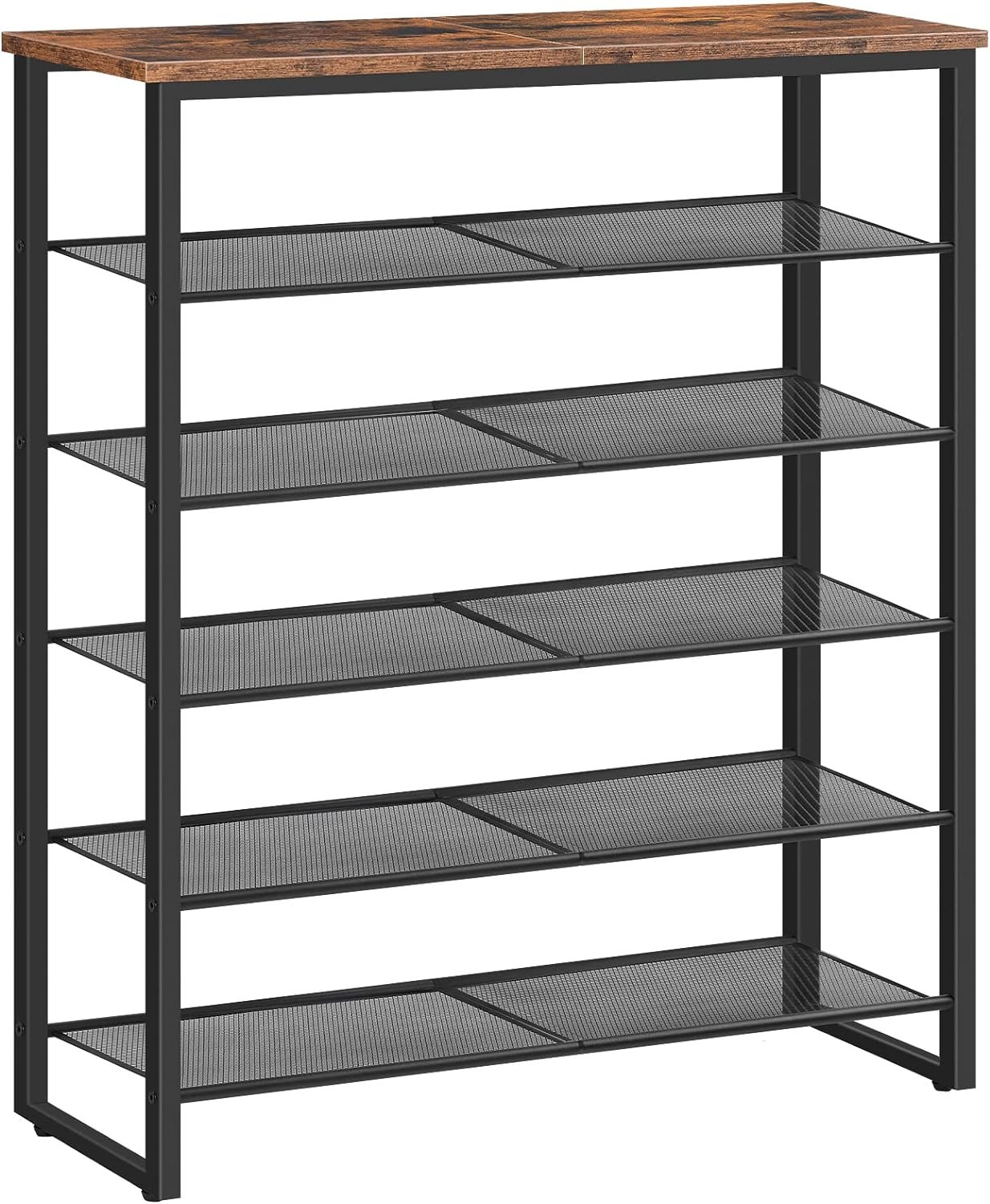 HOOBRO Shoe Rack, 6-Tier Shoe Organizer, for 18-24 Pairs of Shoes, Large Capacity Shoe Storage Shelf, Durable and Stable, for Entryway, Closet, Hallway, Dorm Room, Industrial, Rustic Brown BF67XJ01G1