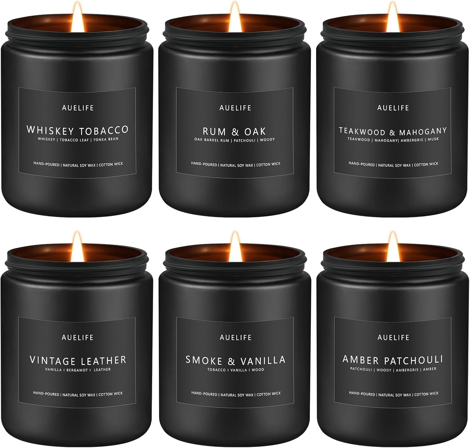 Scented Candles Set | Gifts for Men – 6Pack Candle Set – Masculine Candle, Soy Candles for Home Scented, Aromatherapy Gift – Fragrance of Smoke Vanilla/Leather/Mahogany/Tobacco/Oak/Amber Patchouli