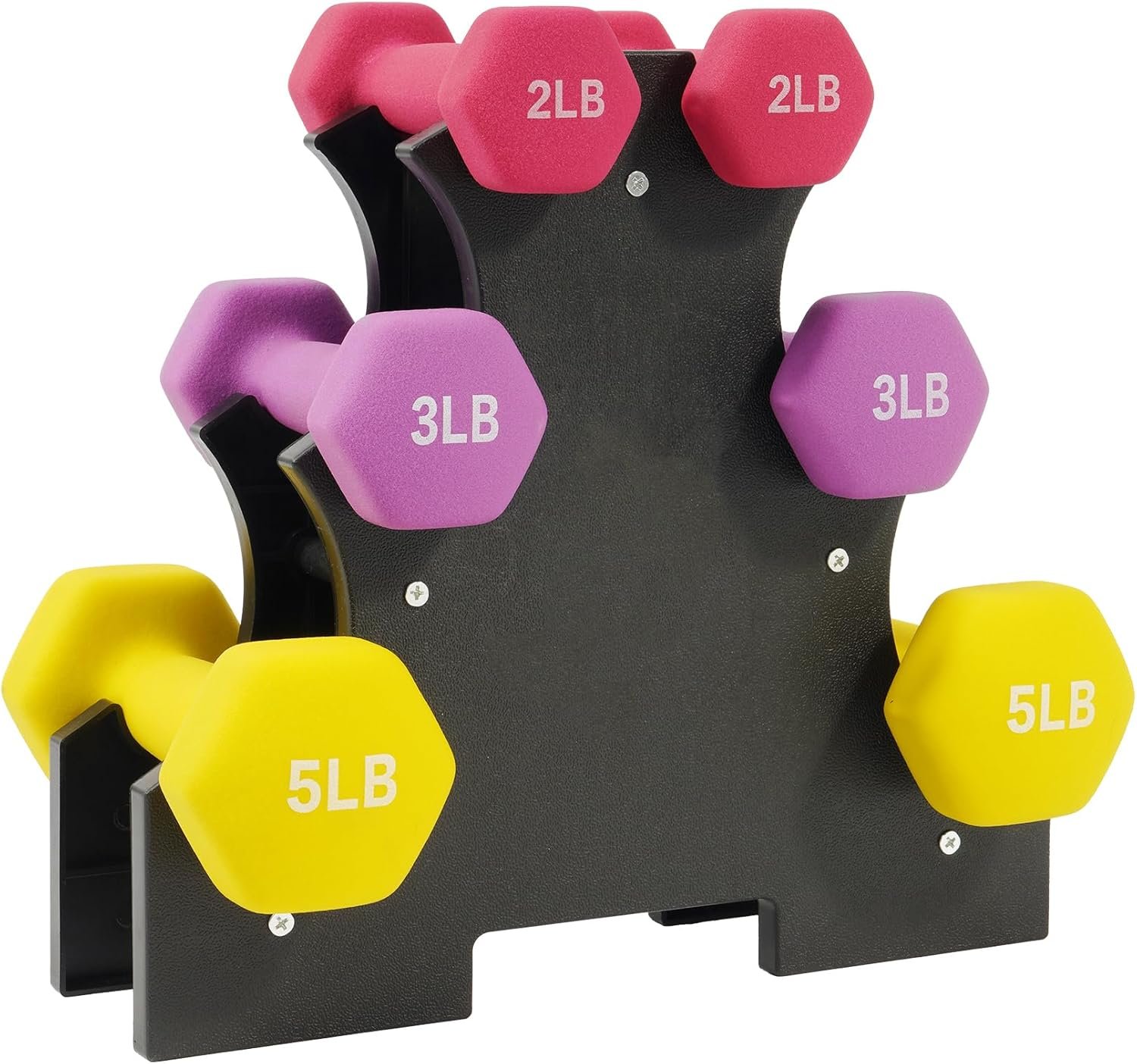 Fitvids Neoprene Coated Dumbbell Set with Rack, Free Hand Weight Set For Home Gym Workout, Anti-Slip, Anti-roll, Multiple Weight Options, 20LBS, 32LBS, 50LBS and 56LBS Sets